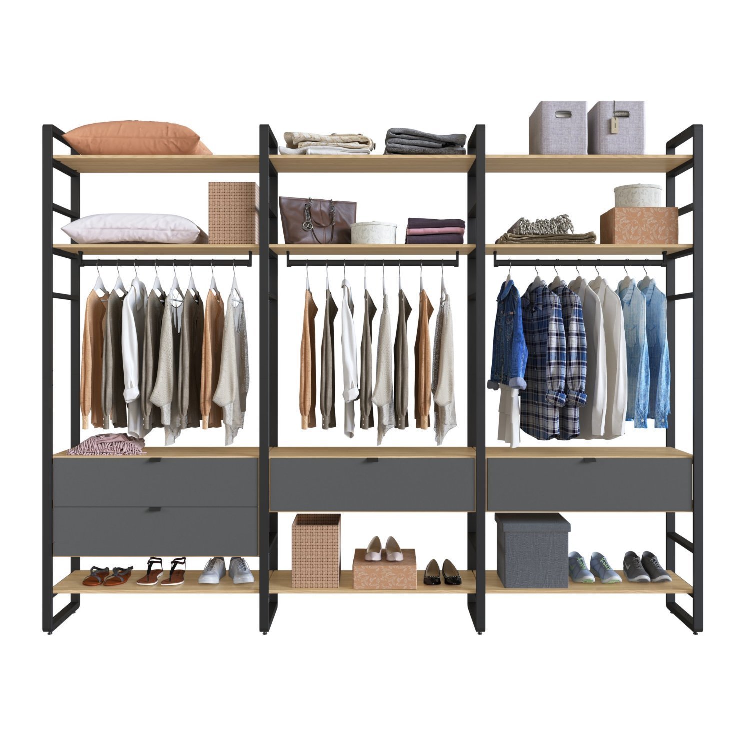 Modulo Industrial Triplo 9 Prateleiras 4 Gavetas Nancy - 4