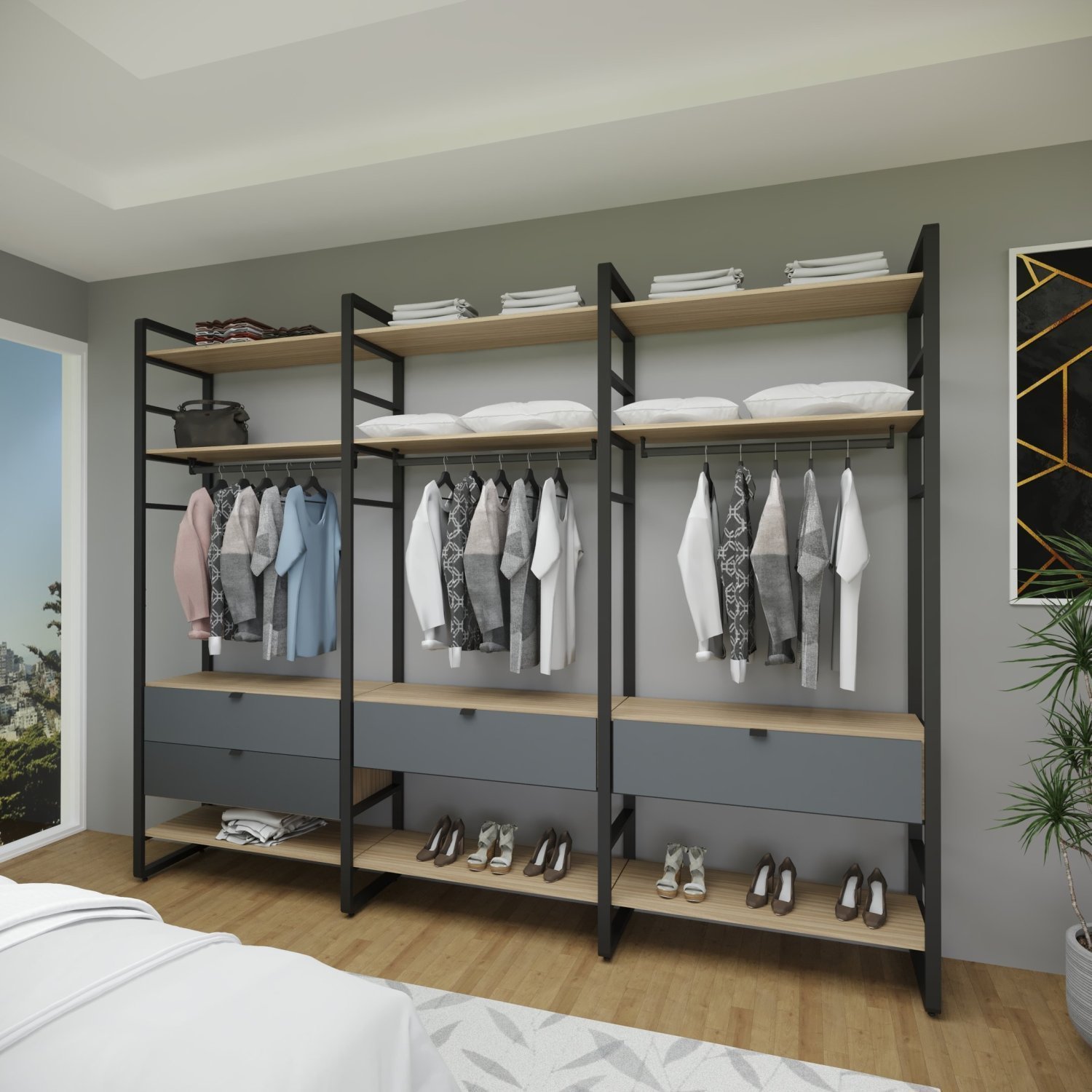 Modulo Industrial Triplo 9 Prateleiras 4 Gavetas Nancy - 1