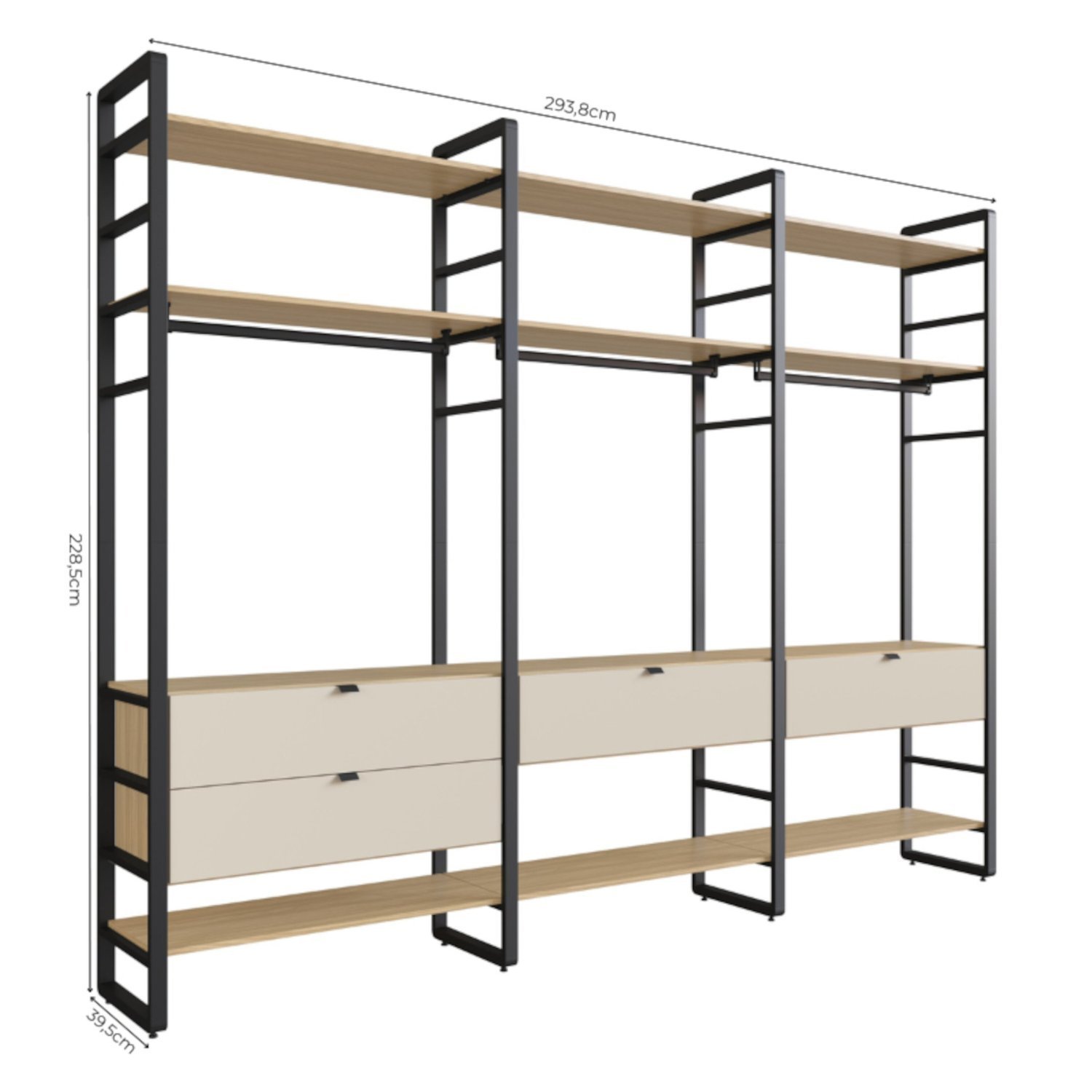 Modulo Industrial Triplo 9 Prateleiras 4 Gavetas Nancy - 3