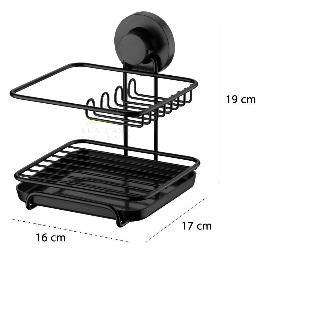 Suporte Sabão Detergente Esponja Ventosa Preto Cozinha - 3
