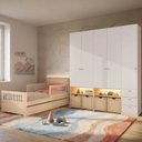 Ver imagem 1 de Guarda-Roupa Modulado e Bicama Solteiro Reversível Infantil Wave Casatema MadeiraOriginals Branco/Marrom