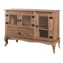 Ver imagem 1 de Balcão Buffet Aparador 3 Portas 1 Gaveta Portas de Vidro Pés Luiz Xv D125 - Mel Rustic