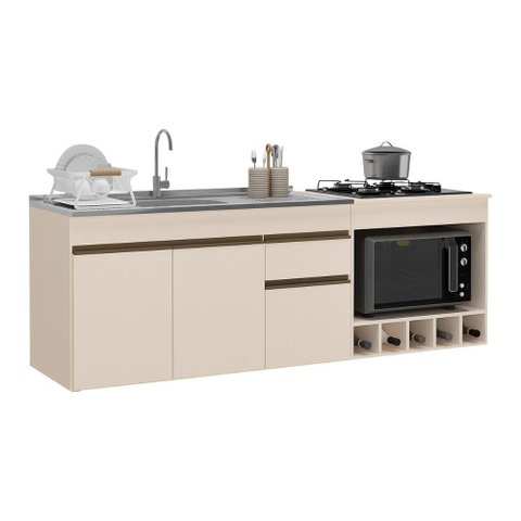 Balcão Cozinha para Pia/Cooktop/Forno 3 Portas 1 Gaveta 190cm Suspenso Milano Multimóveis MP3431