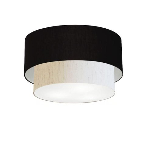 Plafon Duplo Cilíndrico Vivare Md-3045 Cúpula em Tecido 40x35cm - Bivolt Preto-linho-bege 127/220v