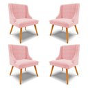Ver imagem 1 de Kit 4 Cadeiras Decorativas Sala de Jantar Pés Palito de Madeira Firenze Suede Rosa Bebê/Natural G19