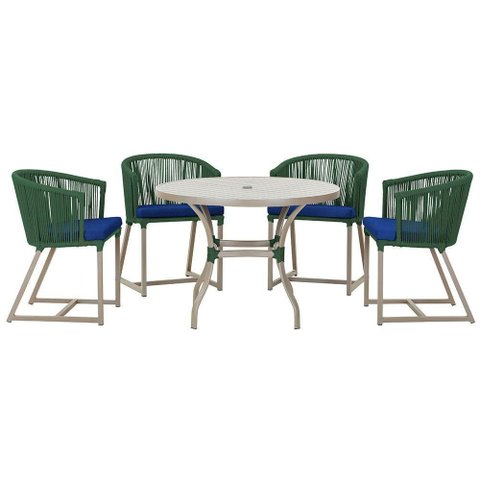 Mesa com 4 Cadeiras e Noronha Estofado 10 Trama Original Verde