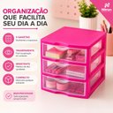 Ver imagem 3 de Gaveteiro de Mesa Rosa Organizador Multiuso 3 Gavetas Reforcado Joias Bijuterias Costura Artesanato 