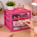 Ver imagem 2 de Gaveteiro de Mesa Rosa Organizador Multiuso 3 Gavetas Reforcado Joias Bijuterias Costura Artesanato 