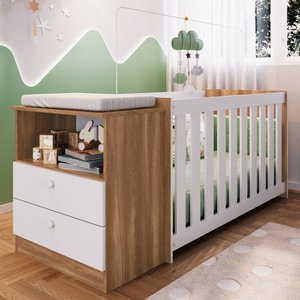 Kit Quarto Bebê Berço com Colchão + Cômoda Linha Aconchego Nogal Manchester La016 Completa Móveis
