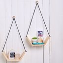 Ver imagem 5 de Prateleira de madeira suspensa por corda - 2 unidades