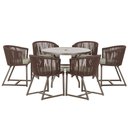 Ver imagem 1 de Mesa com 6 Cadeiras de Jantar Roma 120cm e Noronha em Alumínio Marrom Corda Náutica Estofado 8 Trama
