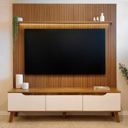 Rack com Painel Ripado para TV até 75 Polegadas com LED MDF 185,5cmx183cm Impressão Ripada 3D Liverpool - 1 Rack com Painel Ripado para TV até 75 Polegadas com LED MDF 185,5cmx183cm Impressão Ripada 3D Liverpool - 1