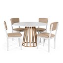 Ver imagem 1 de Mesa de Jantar Redonda Gabi Bran/jade com 4 Cadeiras Estofadas Ella Branco/bege