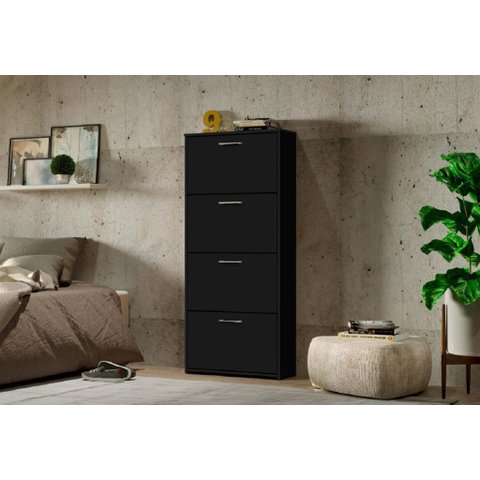 Sapateira / Multiuso Ca 4 Portas Compacta Cor Preto Ja