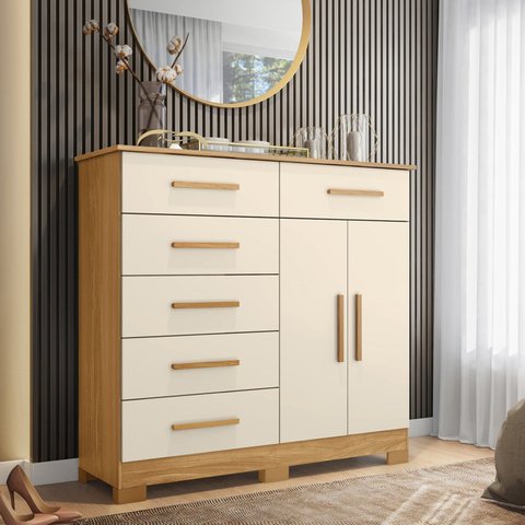 Cômoda 2 Portas 6 Gavetas Xangai