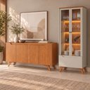 Ver imagem 1 de Conjunto Sala de Jantar Atenas Buffet Naturalle Cristaleira Off White/Naturalle Mavaular