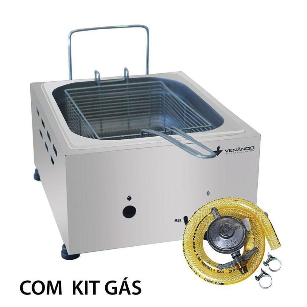 Fritador a Gás 1 Cuba 1/2 4,8 Litros Somente Óleo Aço Inox Sfg112 + Kit Gás - Venâncio - 1