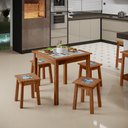 Ver imagem 2 de Kit 06 Banquetas Baixas de Madeira Maciça Pinus Rustica com Cerâmica Vintage W02 Imbuia - Lyam