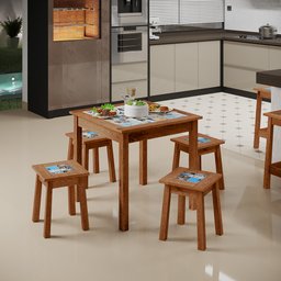 Kit 06 Banquetas Baixas de Madeira Maciça Pinus Rustica com Cerâmica Vintage W02 Imbuia - Lyam - 2 Kit 06 Banquetas Baixas de Madeira Maciça Pinus Rustica com Cerâmica Vintage W02 Imbuia - Lyam - 2