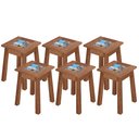 Ver imagem 1 de Kit 06 Banquetas Baixas de Madeira Maciça Pinus Rustica com Cerâmica Vintage W02 Imbuia - Lyam