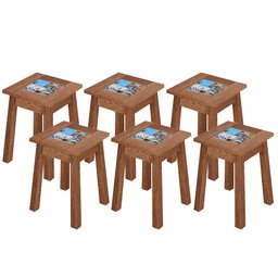 Kit 06 Banquetas Baixas de Madeira Maciça Pinus Rustica com Cerâmica Vintage W02 Imbuia - Lyam - 1 Kit 06 Banquetas Baixas de Madeira Maciça Pinus Rustica com Cerâmica Vintage W02 Imbuia - Lyam - 1