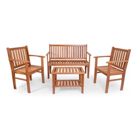 Conjunto Jardim Premium Madeira de Lei 3 Bancos e 1 Mesa de Centro Área Externa