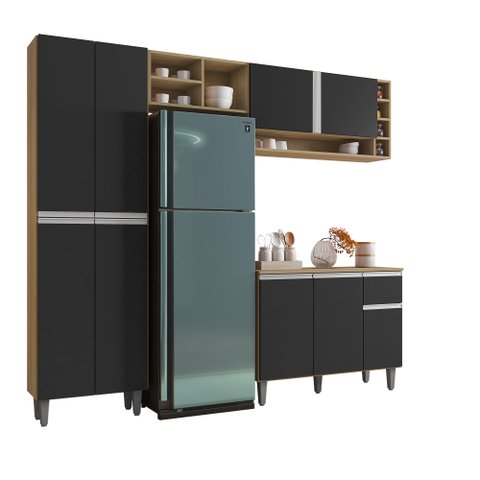 Cozinha Modulada Completa 230cm com Balcão e Armário Aéreo Vanessa Amendoa/pt - Ajl Móveis