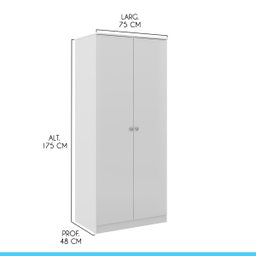 Guarda-roupa Solteiro com 2 Portas 75x175cm London Branco 6502 - 3
