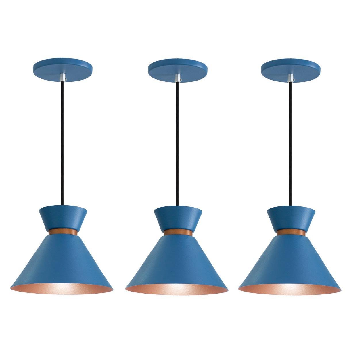 Kit 3 Pendente Lustre Luminária Berlim 15cm Azul - 1