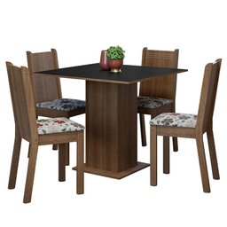 Conjunto Sala de Jantar Mesa Tampo de Madeira 4 Cadeiras Rustic/preto/floral Hibiscos Samara Madesa - 2
