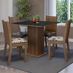 Conjunto Sala de Jantar Mesa Tampo de Madeira 4 Cadeiras Rustic/preto/floral Hibiscos Samara Madesa - 1