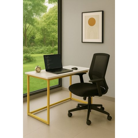 Mesa Escrivaninha Dobrável Compacta Escritório Casa 80x45cm Dourada