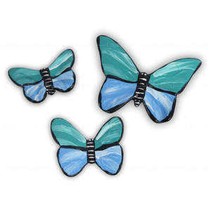 TRIO DE BORBOLETAS DECORAÇÃO CASA E JARDIM PINTADO A MÃO:AZUL