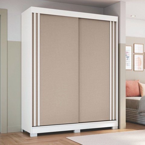 Guarda-Roupa 2 Portas de Correr 2 Gavetas Rudá Branco/Duna