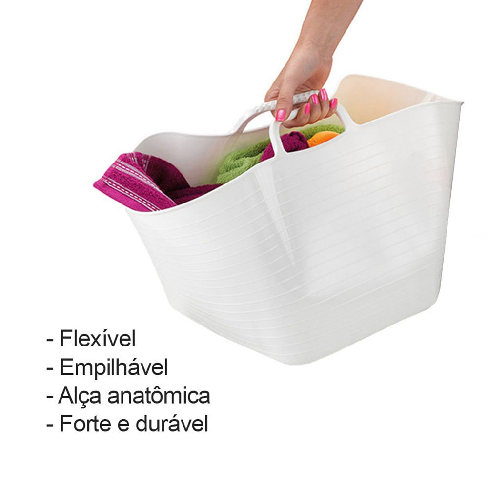 Balde Flexivel Cesto Multiuso Branco Roupa Brinquedos 42l - 4