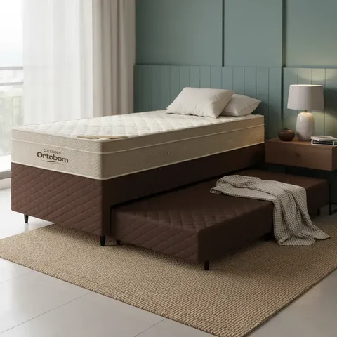 Cama Box com Colchão de Molas Ensacadas Ortobom Airtech Springpocket + Auxiliar Unique Solteiro 88cm