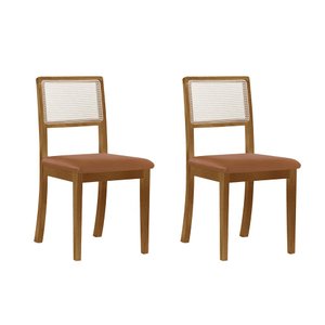 Kit 2 Cadeiras Jantar Palha Estofada Couro Pu Caramelo Tela Sextavada Rubi Madeira Maciça Mel