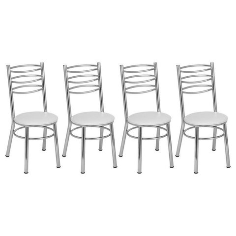 Conjunto 4 Cadeiras para Sala de Jantar Tradicional Cromado/Branco