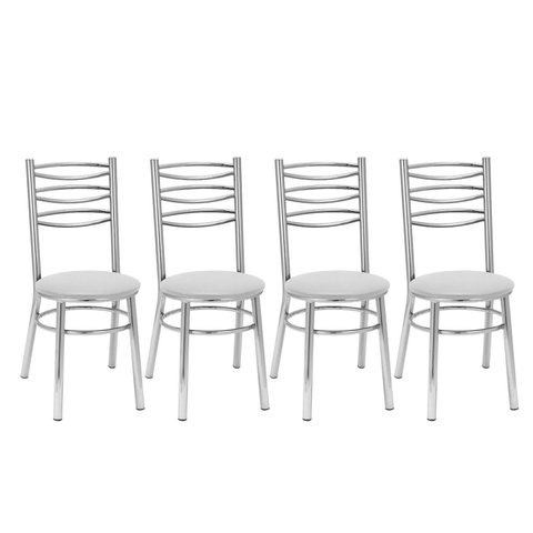 Kit 4 Cadeiras para Sala de Jantar Assento Estofado Aço Cromado Cromado/Branco Cinza