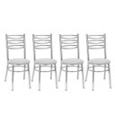 Ver imagem 1 de Kit 4 Cadeiras para Sala de Jantar Assento Estofado Aço Cromado Cromado/Branco Cinza