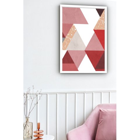 Quadro Decorativo Geométrico Vermelho Branco - 70x50cm:moldura Branca