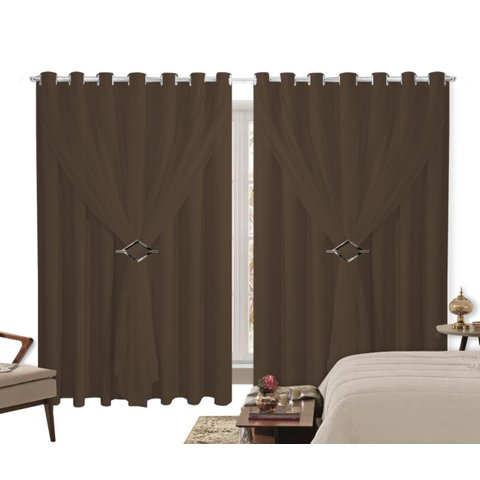 Cortina Blackout PVC 6,00m X 2,50m Com Voil Tabaco