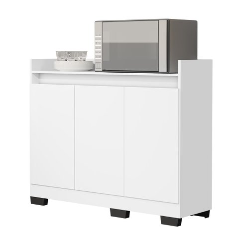 Buffet Balcão Aparador Real 3 Portas Cozinha Escritório Sala Cantinho do Café Branco Dlucca