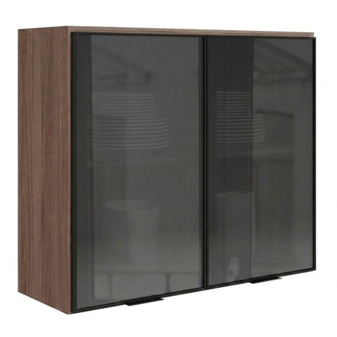 Armario Aereo 2 Portas Vidro MDF 80 cm Kali 122118 Carvalho Toq Nicioli