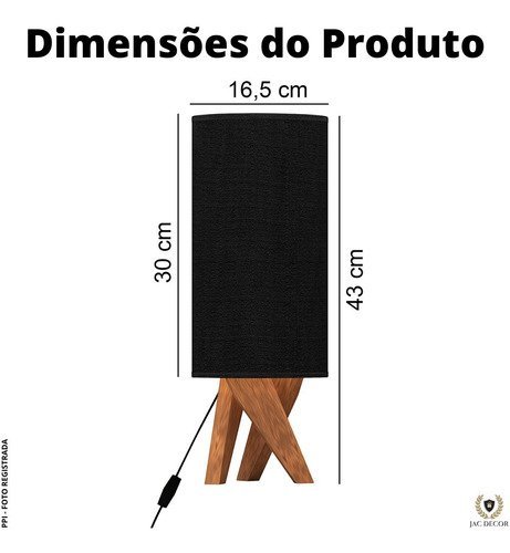 Abajur Pequena De Quarto Luminária De Mesa Madeira Moderna:Preto - 3