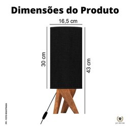Abajur Pequena De Quarto Luminária De Mesa Madeira Moderna:Preto - 3