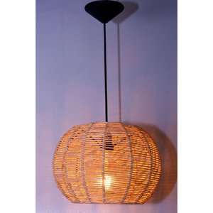 Pendente Luminária Teto Bola Grande Palhademilho 41x28 + Fio:fibra Natural/110v/220v