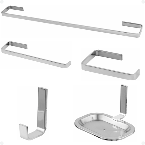 Kit Acessorios para Banheiro Quadrado 5 Peças Cromado Luxo Único