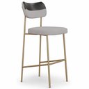 Ver imagem 2 de Kit 2 Banquetas Alta Sala de Jantar Lisa Pés Champanhe Linho/PU Cinza/Preto m² - Monari Design