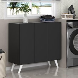 Armário Lavanderia Retrô com 3 Portas 90 cm Multimóveis MP5033 Preto/Branco - 1